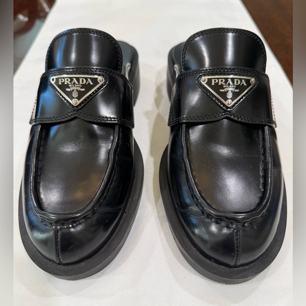 Prada Women’s Shiny Black Slip-On Loafers